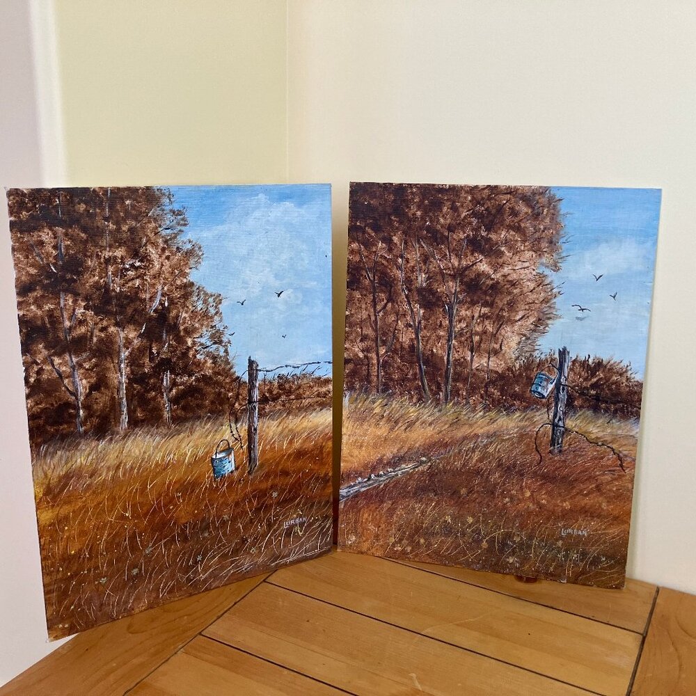 Old Dirt Road Original Acrylic Painting Country Farm Artwork Pair Signed L Urban